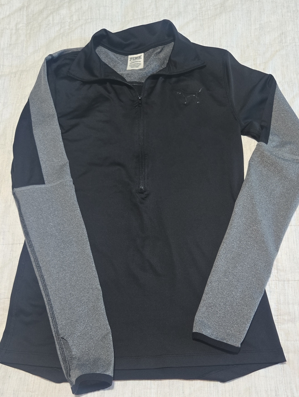 PINK Victoria's Secret Black and Gray Quarter-Zip Pullover